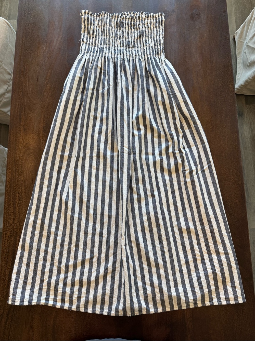Smocked High-Waist Kids Striped Wide-Leg Bottoms - grey & White